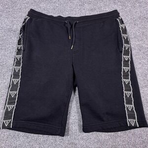 Guess Los Angeles Mens Black Fleece Logo Tape Drawstring Shorts Size Large